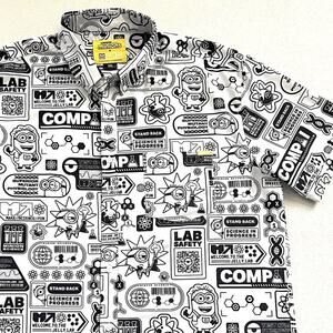 Rsvlts x Minions Movie Kunuflex Button Short Sleeve Shirt White Black Print 2XL